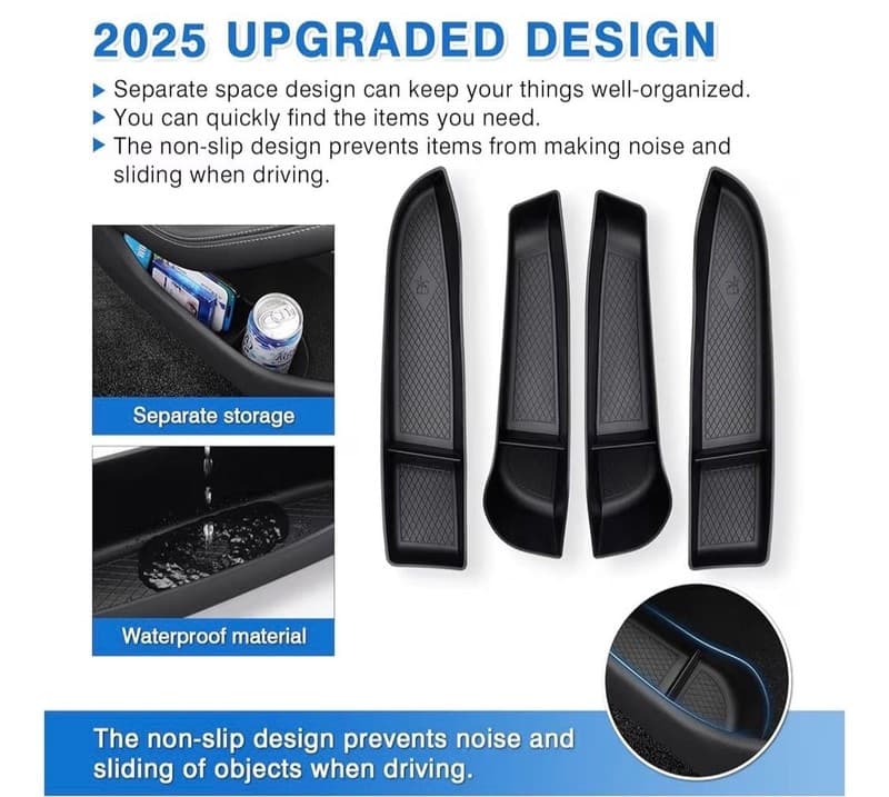 Tesla Model 3 Highland 2024-2025 Door Side Storage Box Organizer, TPE Door Pocke - Thumbnail 6