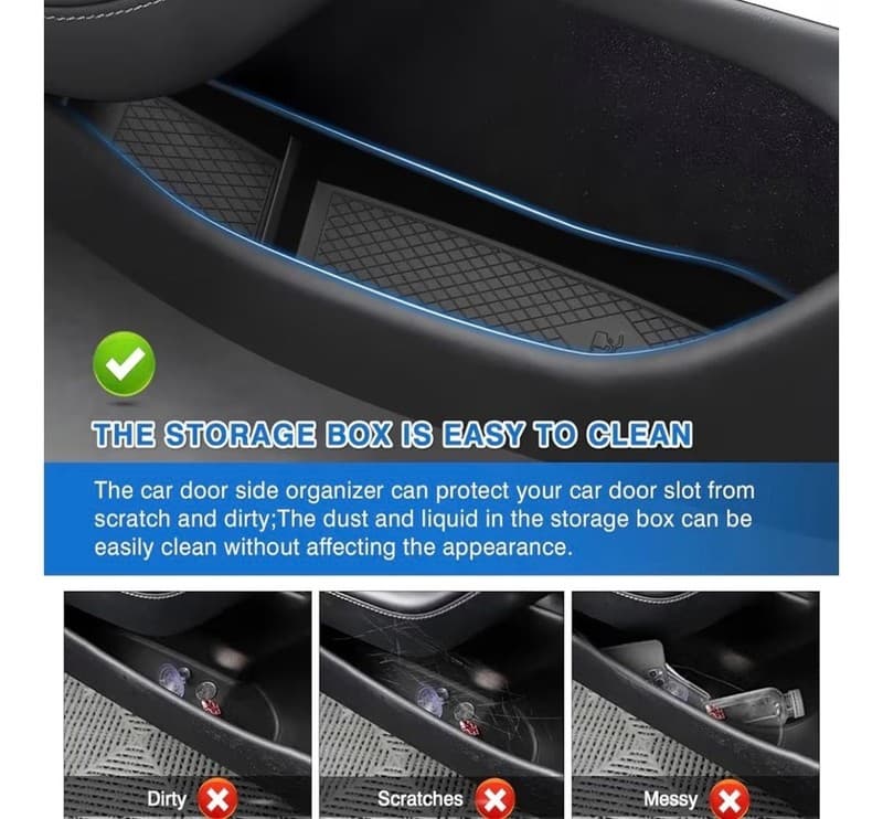 Tesla Model 3 Highland 2024-2025 Door Side Storage Box Organizer, TPE Door Pocke - Thumbnail 5