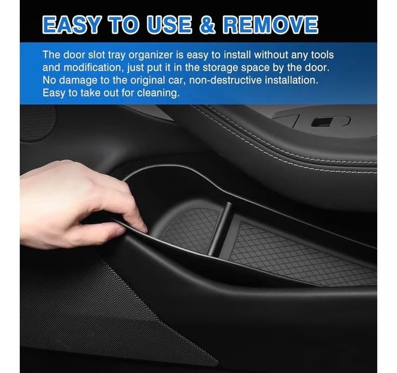Tesla Model 3 Highland 2024-2025 Door Side Storage Box Organizer, TPE Door Pocke - Thumbnail 8