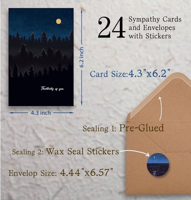 Liheheca 24-Pack Night Landscape Sympathy Cards with Envelopes and Stickers - Thumbnail 3