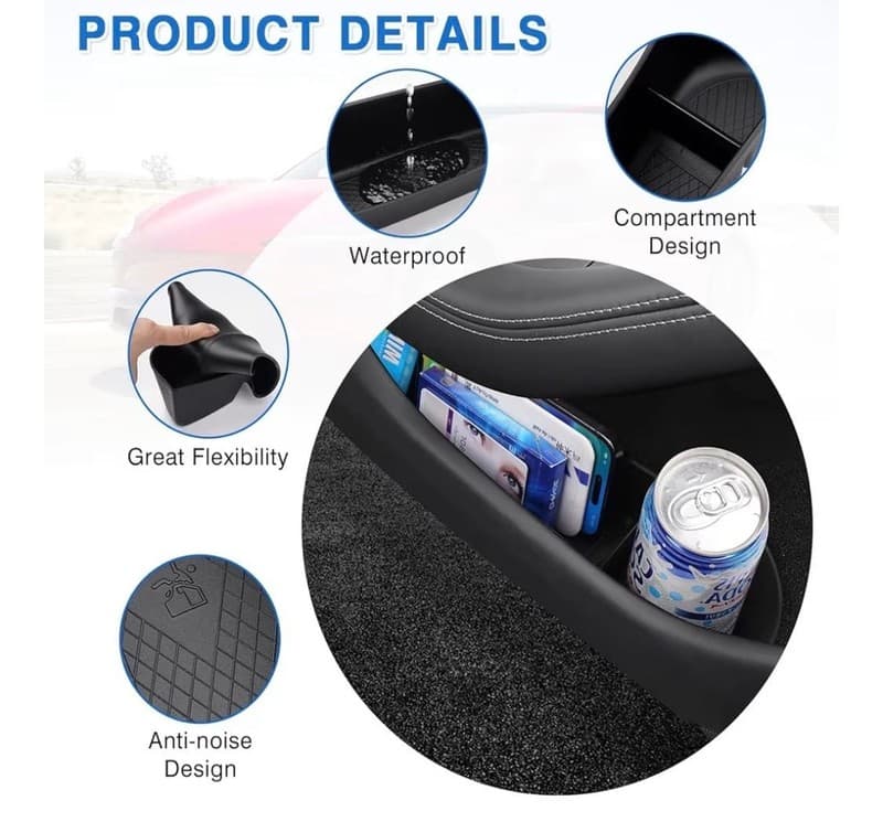 Tesla Model 3 Highland 2024-2025 Door Side Storage Box Organizer, TPE Door Pocke - Thumbnail 7