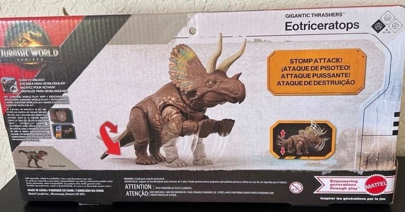 Mattel Jurassic World Rebirth Gigantic Thrashers Eotriceratops Dinosaur Action F - Thumbnail 5
