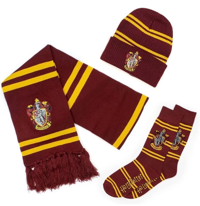Harry Potter Wizarding World Gryffindor 3 PC Knit Bundle - Scarf, Crew Socks, an