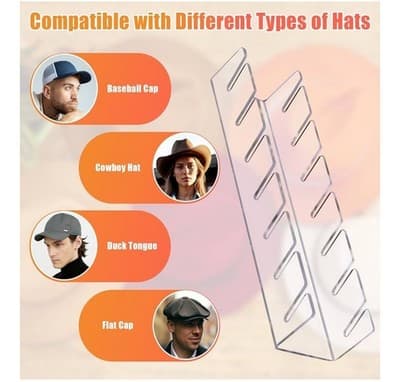 Hat Stand for Baseball Caps 2 Pack No Install Acrylic Organizer for 14 Storage - Thumbnail 4