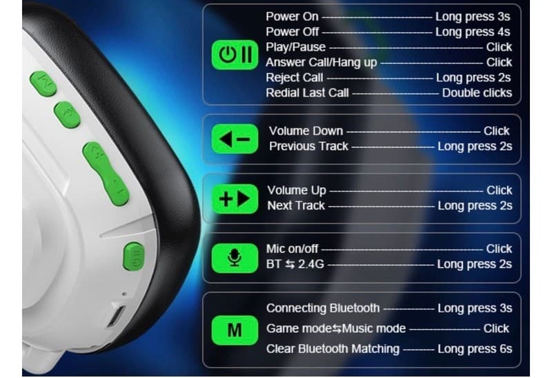 Skapendy VK84 Wireless Gaming Headset, 2.4GHz & Bluetooth, 50H Battery - Thumbnail 4