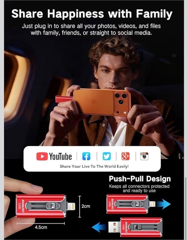 AUAMOZ 4-in-1 Multi-Port USB Flash Drive for iPhone, iPad, and Android - Thumbnail 7