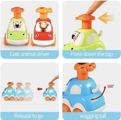 🆕 Push & Go Animal Cars – Set of 4 (Toddlers) - Thumbnail 3