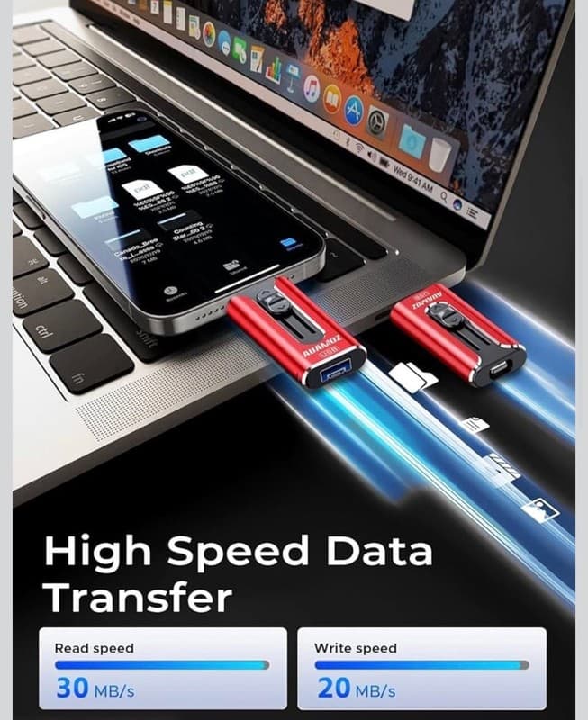 AUAMOZ 4-in-1 Multi-Port USB Flash Drive for iPhone, iPad, and Android - Thumbnail 3