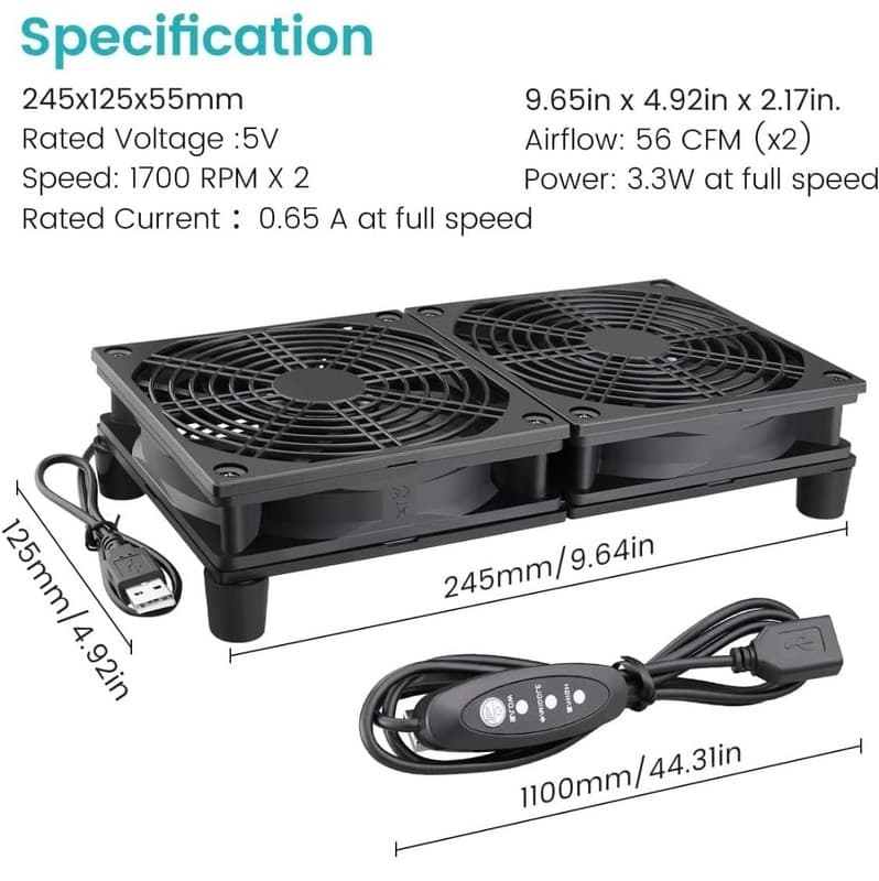Router Cooling Fan DIY PC Cooler TV Box Wireless Quiet DC 5V USB Power 120mm 240 - Thumbnail 2