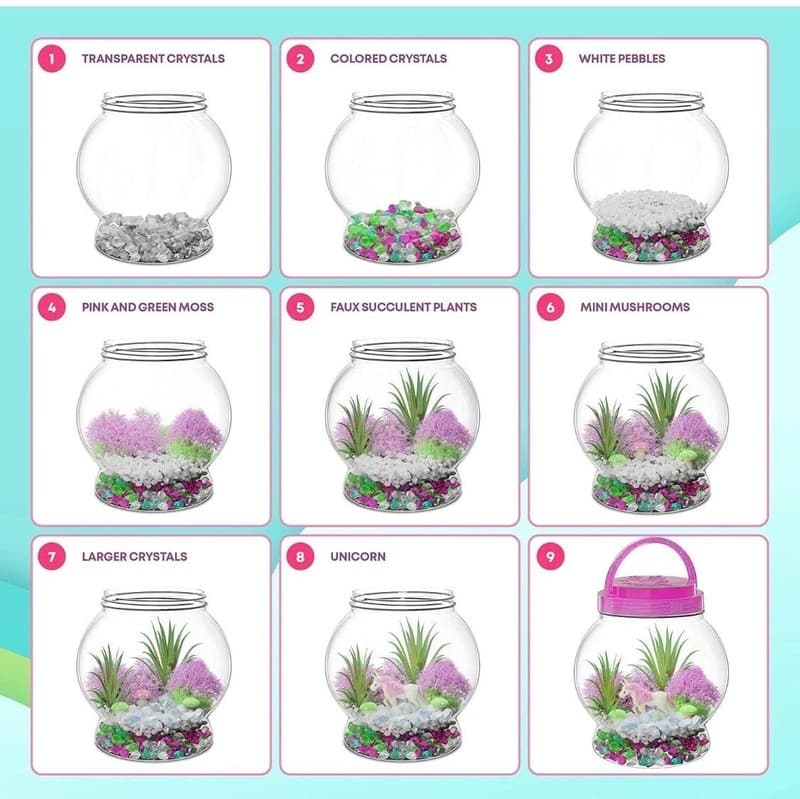 Dan&Darci Light-Up Unicorn Terrarium Kit for Kids - DIY Science & Craft Set - Thumbnail 5