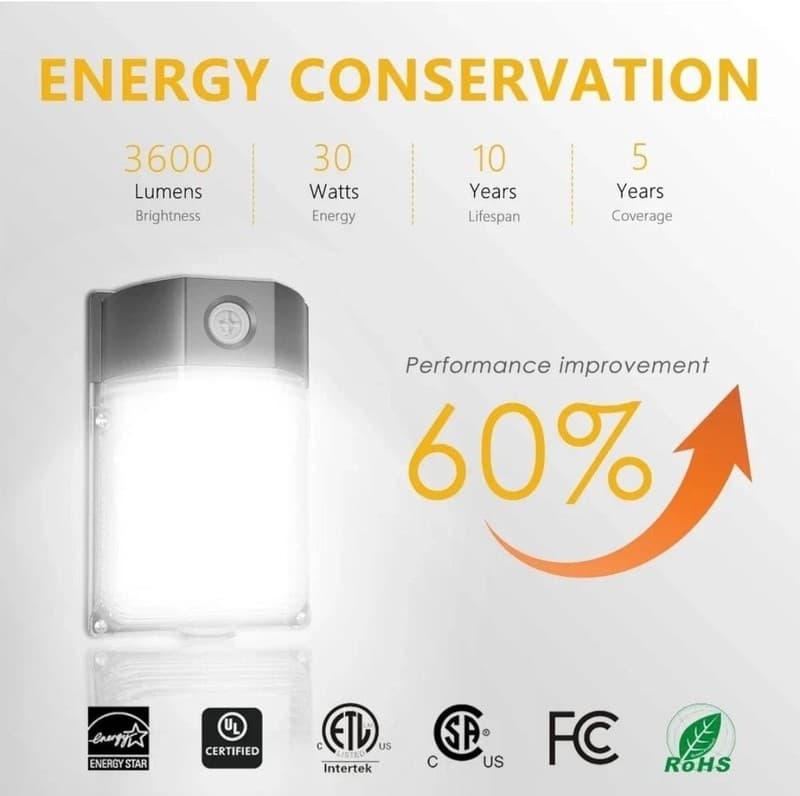 30W LED Wall Pack Light with Dusk to Dawn Sensor, 3600LM, 5000K Daylight, IP65 W - Thumbnail 4