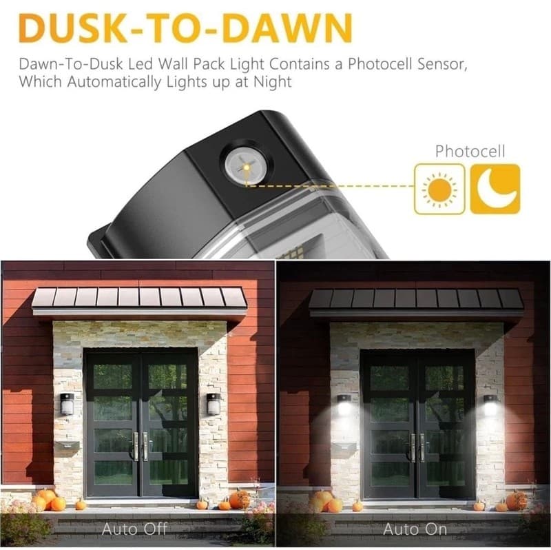 30W LED Wall Pack Light with Dusk to Dawn Sensor, 3600LM, 5000K Daylight, IP65 W - Thumbnail 2