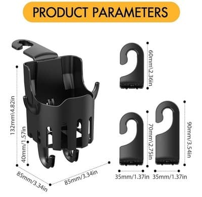 2PCS Multifunctional Car Cup Holder & Headrest Hooks – Back Seat Organizer - Thumbnail 3