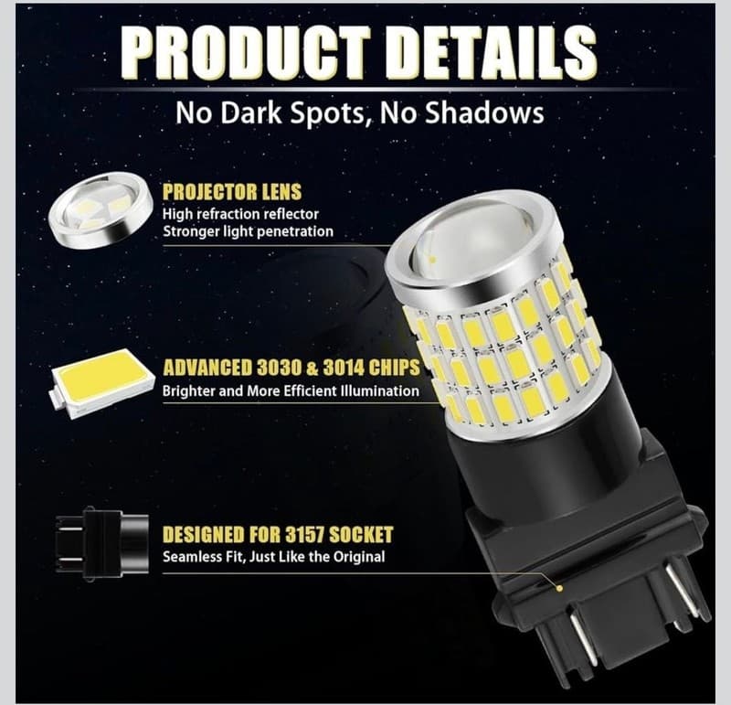 iBrightstar 3157 3156 LED Bulb White for Backup Reverse Lights Tail Brake Lights - Thumbnail 6