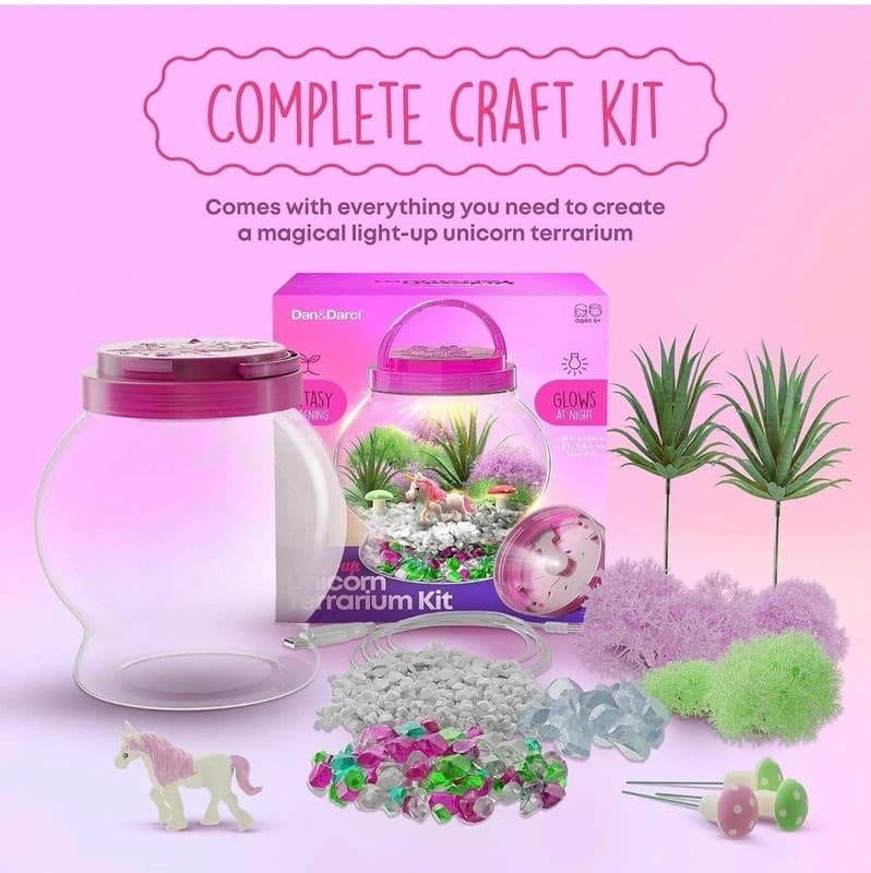 Dan&Darci Light-Up Unicorn Terrarium Kit for Kids - DIY Science & Craft Set - Thumbnail 2