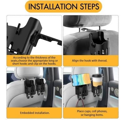 2PCS Multifunctional Car Cup Holder & Headrest Hooks – Back Seat Organizer - Thumbnail 4