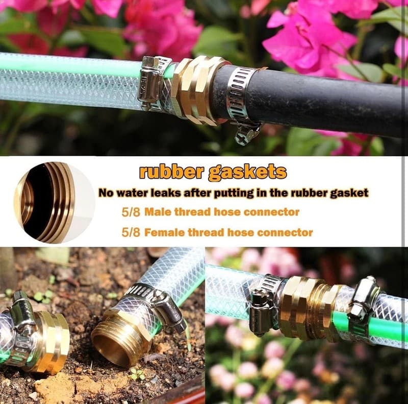 Twinkle Star Solid Brass Garden Hose Repair Connector with Clamps, Male and Fema - Thumbnail 4