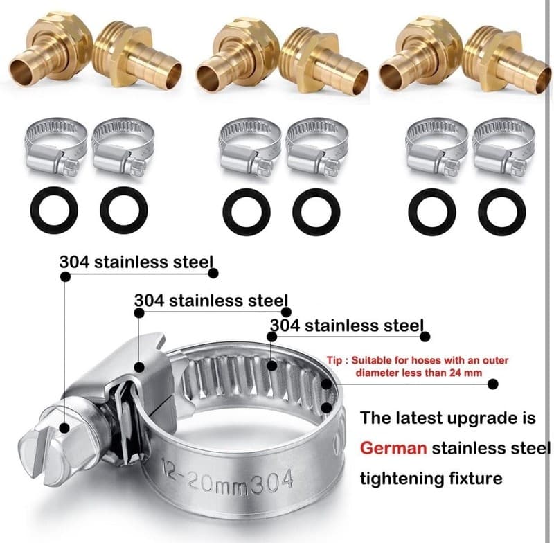 Twinkle Star Solid Brass Garden Hose Repair Connector with Clamps, Male and Fema - Thumbnail 3