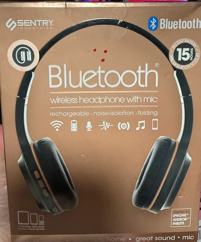 Sentry Industries Bluetooth Wireless Folding Headphones with Mic - Thumbnail 2