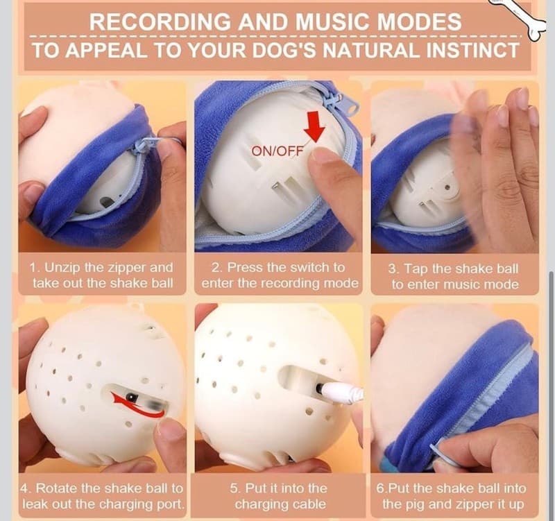 Jumping Squeaky Pig Dog Toy with Recording and Music Modes - Thumbnail 7