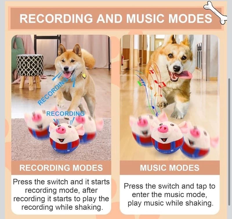 Jumping Squeaky Pig Dog Toy with Recording and Music Modes - Thumbnail 3