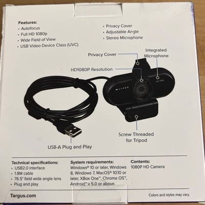 Targus HyperCam 1080p HD Webcam HC437 AVC041 with Privacy Cover - Thumbnail 6