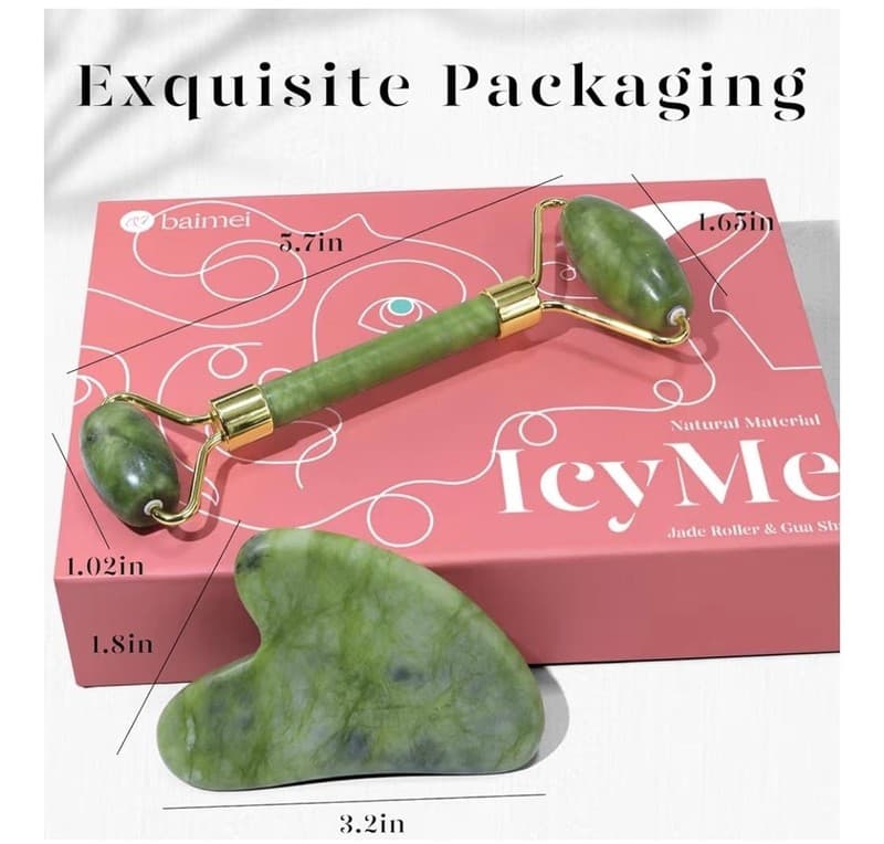 BAIMEI IcyMe Jade Roller and Gua Sha Face Roller Skin Care Tools Set - Thumbnail 6