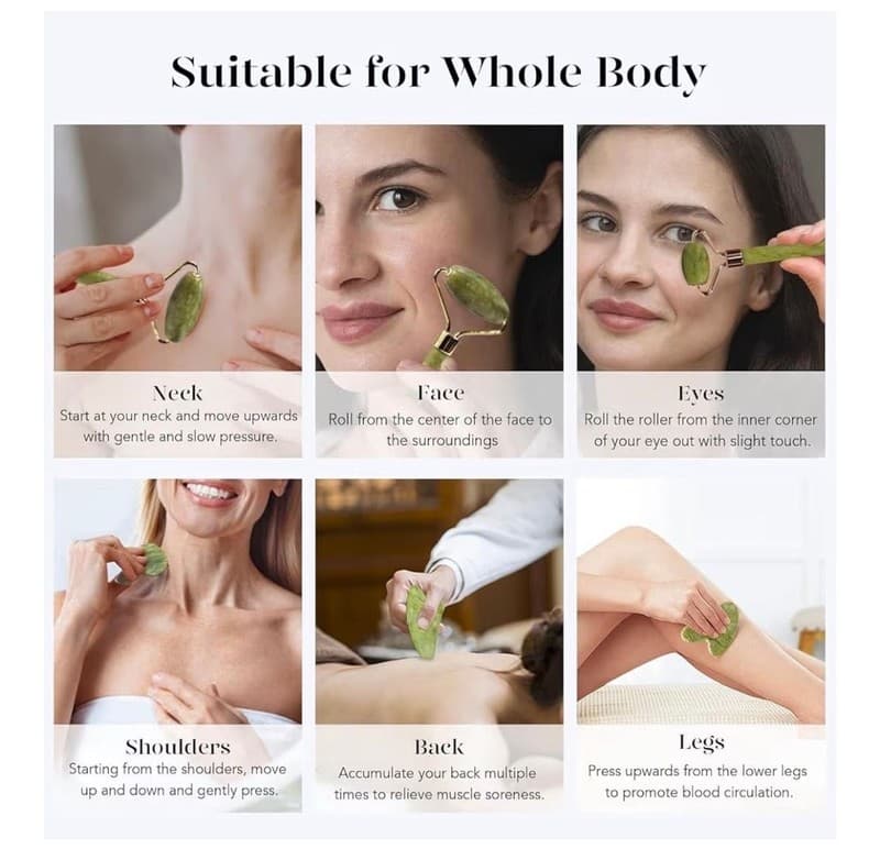 BAIMEI IcyMe Jade Roller and Gua Sha Face Roller Skin Care Tools Set - Thumbnail 4