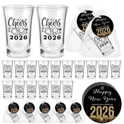 18 Sets 2026 New Year's Eve Party Favors, Acrylic Clear Shot Glasses with Cheers