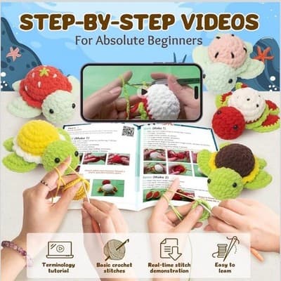 Pop Cochie Fruit Turtle Crochet Kit for Beginners, 5-in-1 Amigurumi Set - Thumbnail 4