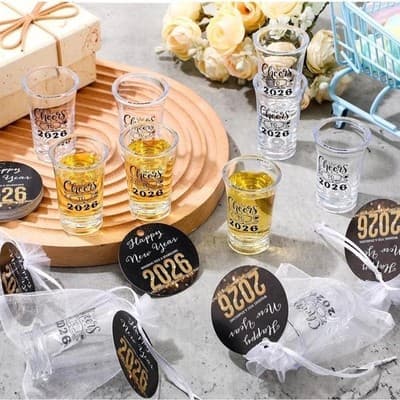 18 Sets 2026 New Year's Eve Party Favors, Acrylic Clear Shot Glasses with Cheers - Thumbnail 2
