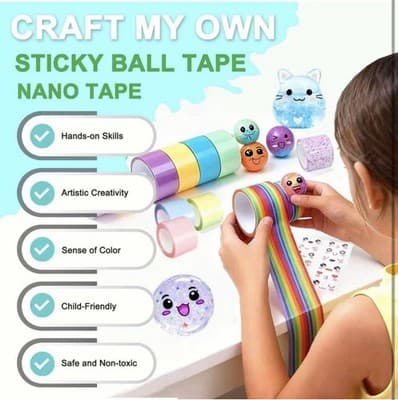 Nano Tape Bubble Kit for Kids, 4 Sticky Ball Tapes and 6 Nano Tapes, Squishy ... - Thumbnail 5
