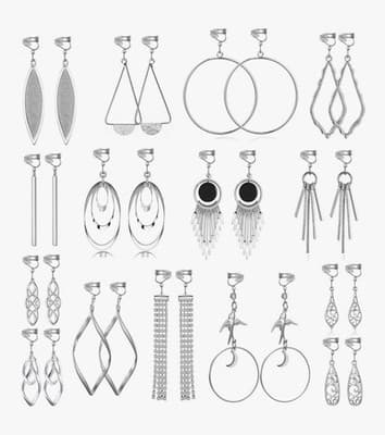 15 Clip-On Earrings Set - Celtic Knot, Long Bar & Tear Drop Clip On Silver