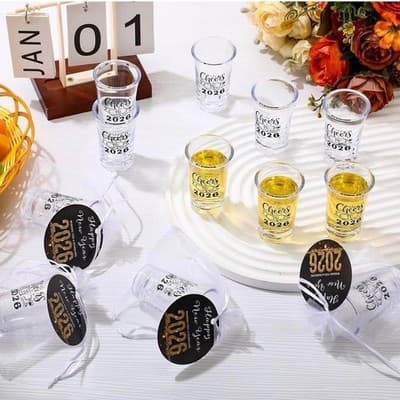 18 Sets 2026 New Year's Eve Party Favors, Acrylic Clear Shot Glasses with Cheers - Thumbnail 5