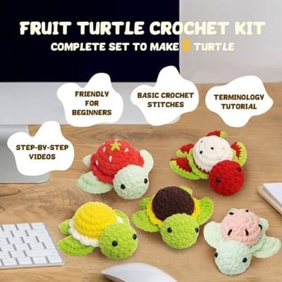 Pop Cochie Fruit Turtle Crochet Kit for Beginners, 5-in-1 Amigurumi Set - Thumbnail 5