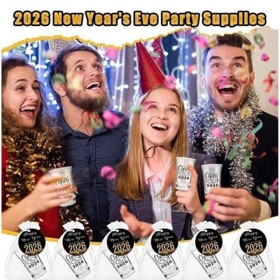 18 Sets 2026 New Year's Eve Party Favors, Acrylic Clear Shot Glasses with Cheers - Thumbnail 6