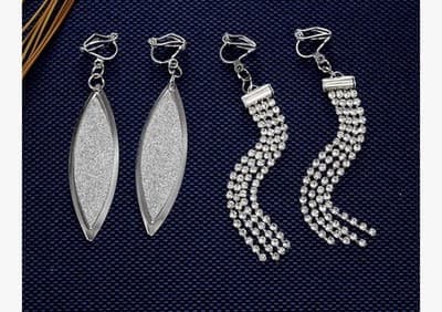 15 Clip-On Earrings Set - Celtic Knot, Long Bar & Tear Drop Clip On Silver - Thumbnail 7