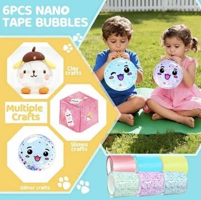 Nano Tape Bubble Kit for Kids, 4 Sticky Ball Tapes and 6 Nano Tapes, Squishy ... - Thumbnail 4