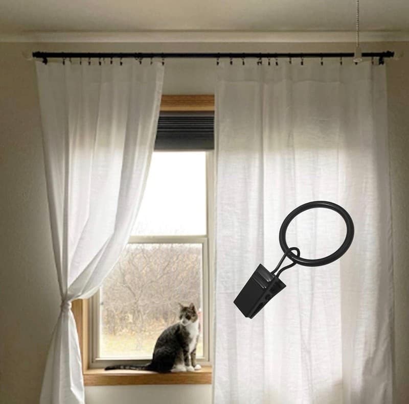LLPJS 100 Pack Black Curtain Rings with Clips, 1 Inch Interior Diameter - Thumbnail 5
