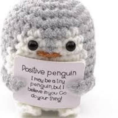 Positive Penguin Crochet Plushie with Encouragement Sign