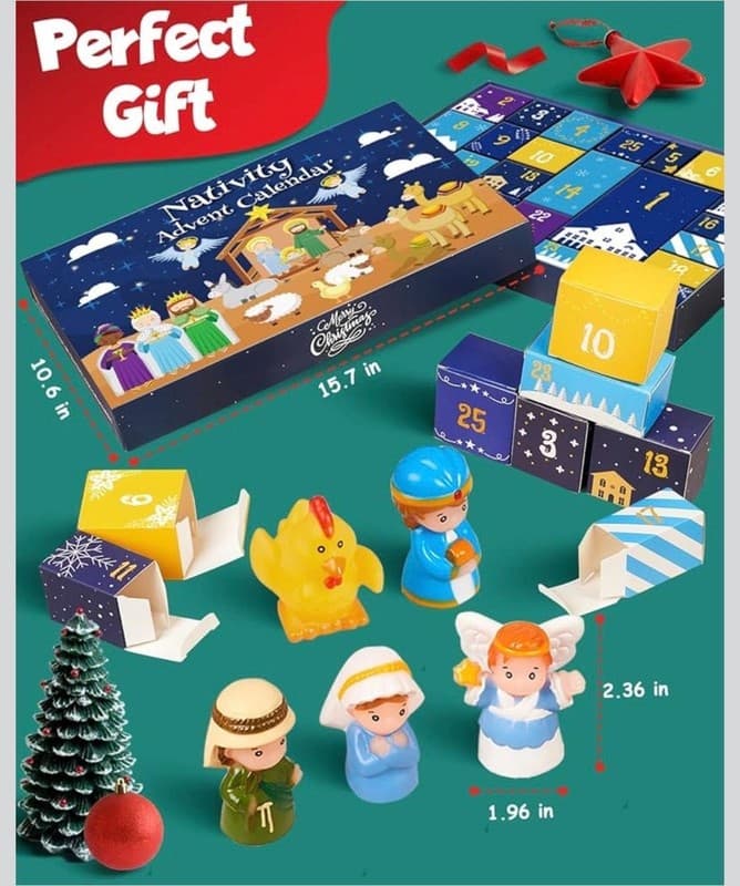 Nativity Advent Calendar for Kids - 25 Piece Religious Christmas Countdown Plays - Thumbnail 4