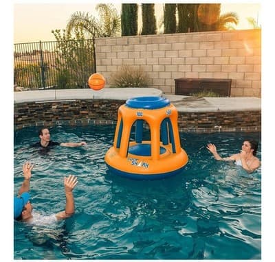 Swimming Pool Basketball Hoop Set by Hoop Shark - Orange/Blue - Inflatable Ho - Thumbnail 7