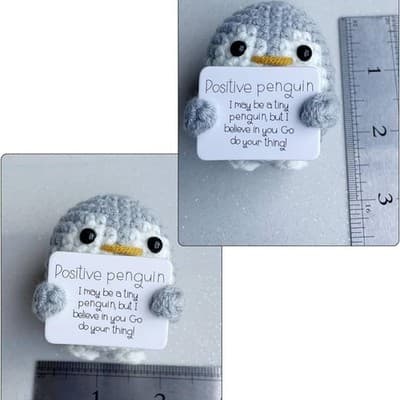 Positive Penguin Crochet Plushie with Encouragement Sign - Thumbnail 3