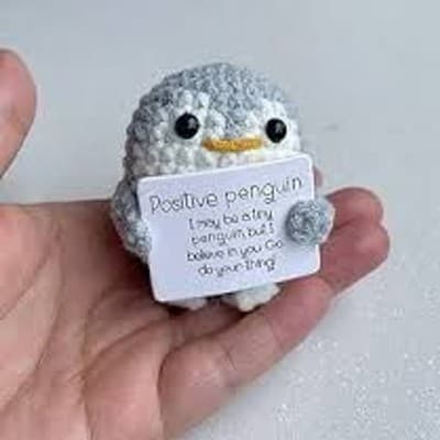 Positive Penguin Crochet Plushie with Encouragement Sign - Thumbnail 2