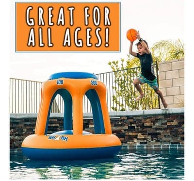 Swimming Pool Basketball Hoop Set by Hoop Shark - Orange/Blue - Inflatable Ho - Thumbnail 6