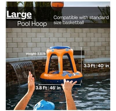 Swimming Pool Basketball Hoop Set by Hoop Shark - Orange/Blue - Inflatable Ho - Thumbnail 4
