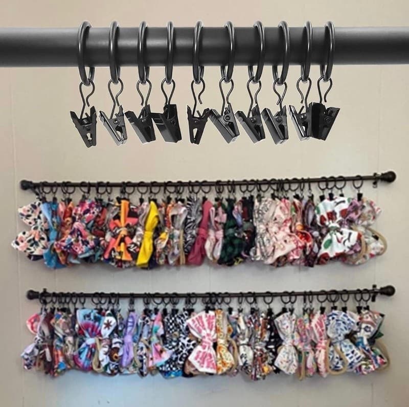 LLPJS 100 Pack Black Curtain Rings with Clips, 1 Inch Interior Diameter - Thumbnail 6