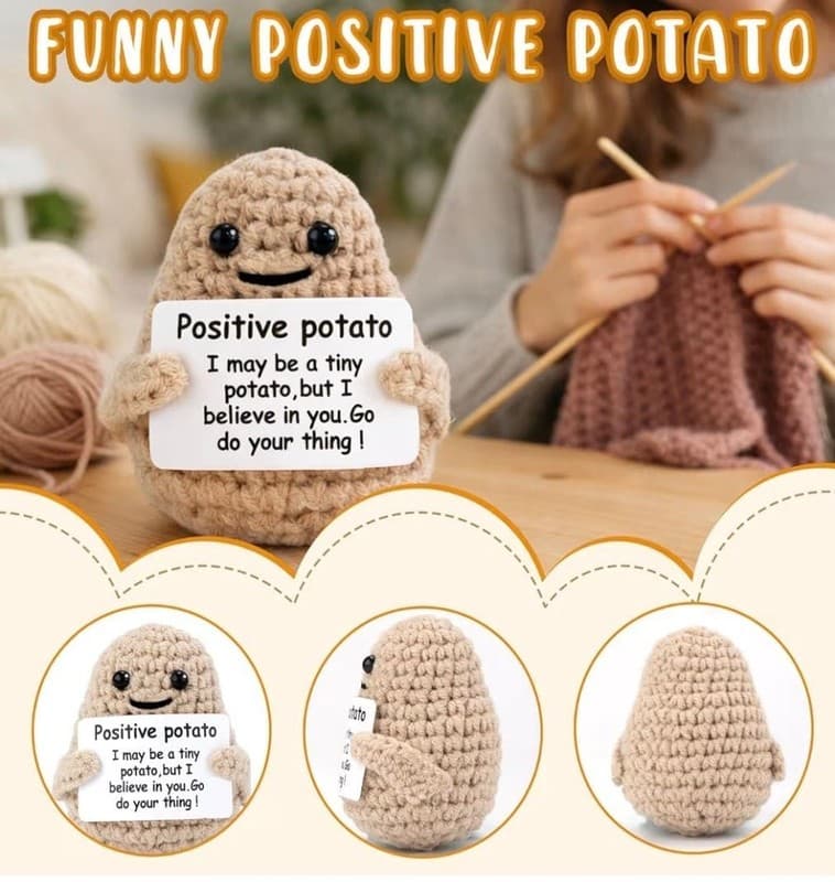 Handmade Crochet Positive Potato Emotional Support Gift - Thumbnail 3