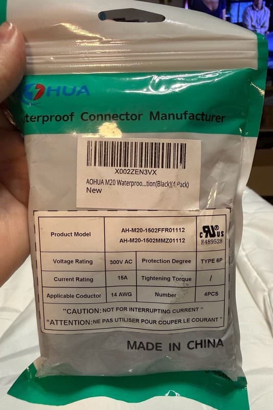 AOHUA M20 Waterproof Connector 4-Pack IP68 Outdoor 2-Pin Plug (AH-M20-1502) - Thumbnail 3