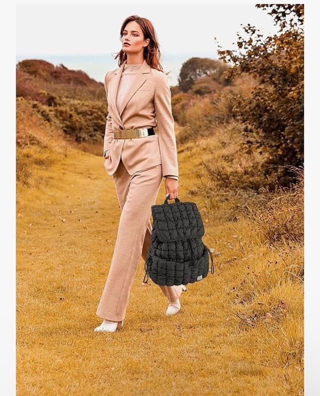 CONTAIL Black Puffy Quilted Backpack Lightweight Cloud Bag - Thumbnail 9